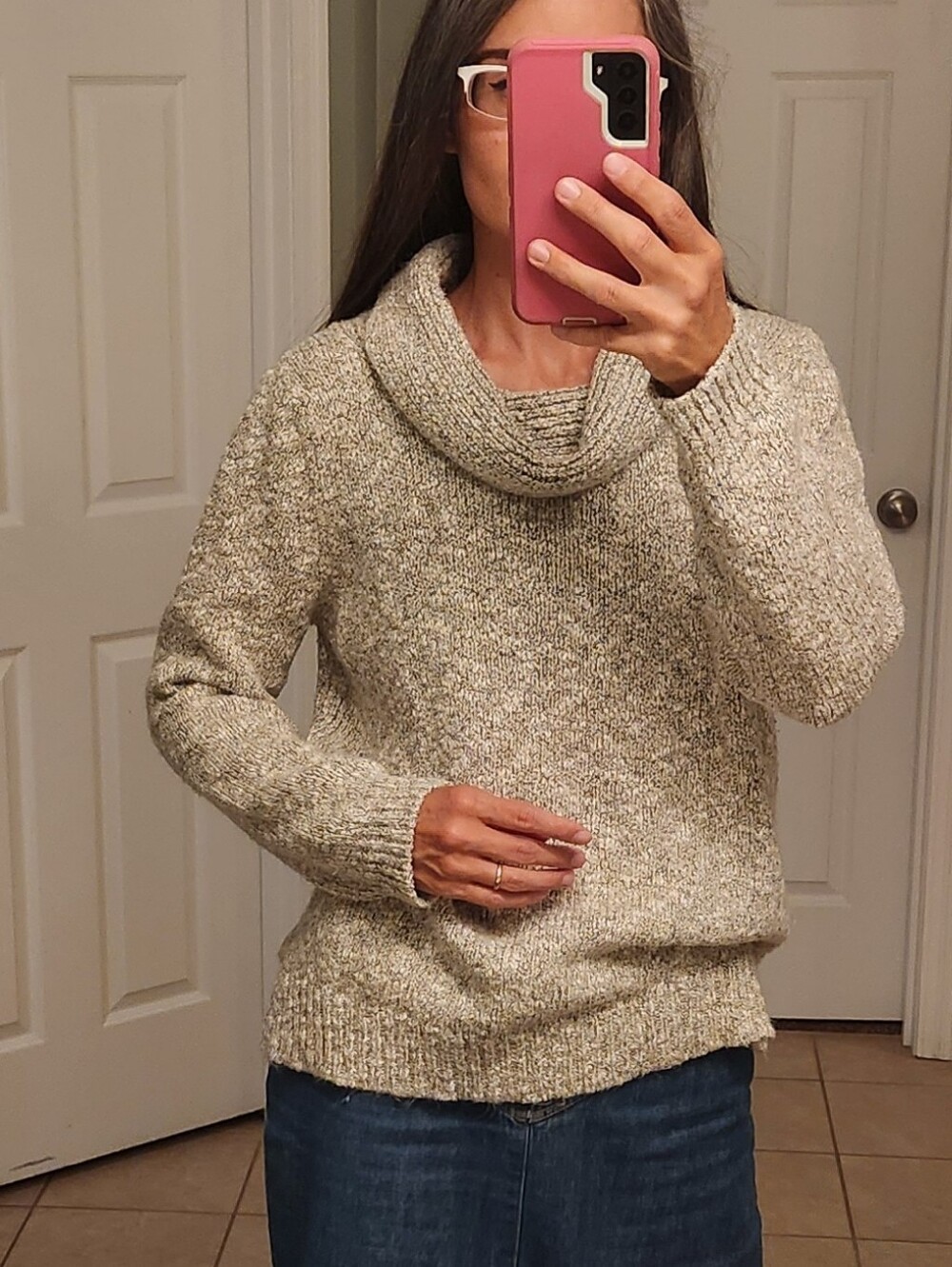 Croft&Barrow Cozy Oversized Cowl Neck Sweater - Cream Heather Taupe Size L Fall